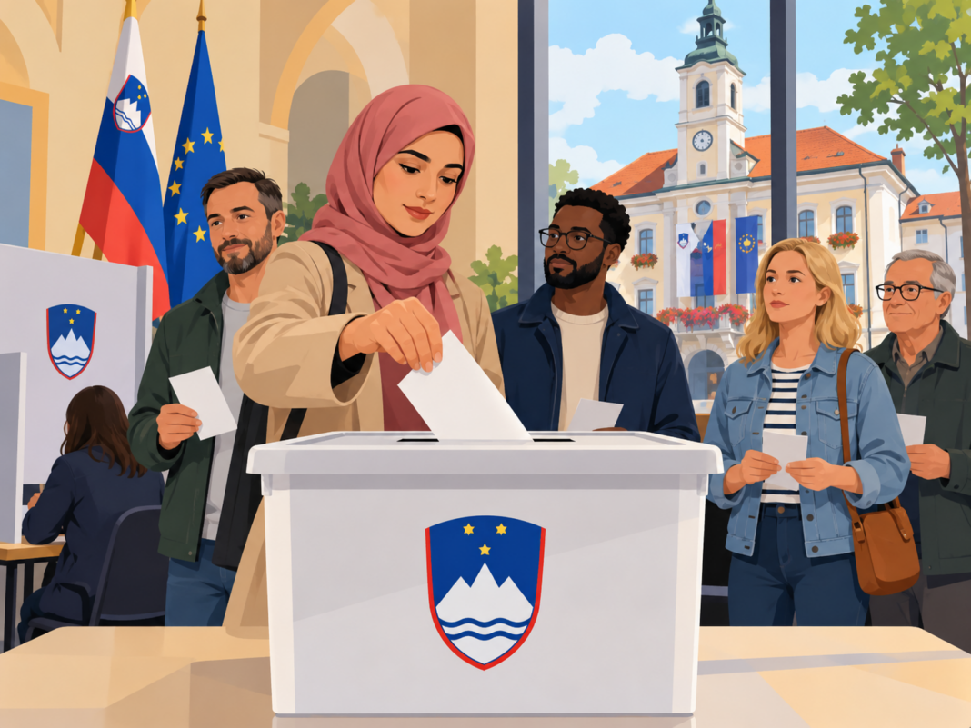 Inclusive Voting at a Slovenian Polling Station občani odločanje, lokalne volitve- chat gpt