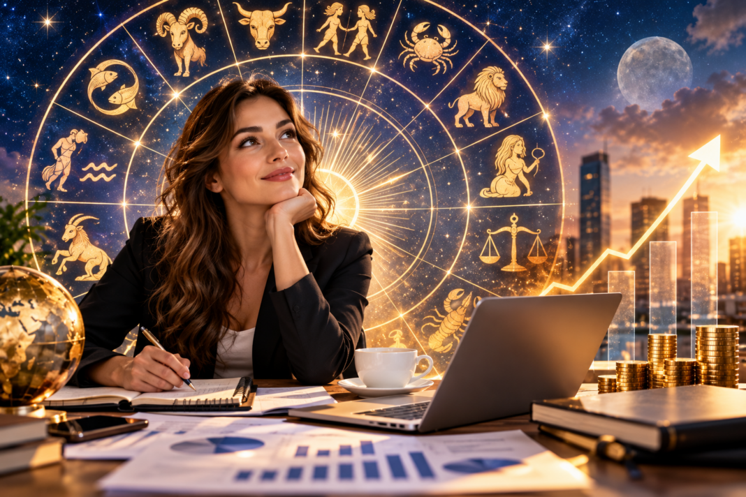 Mystical Astrology Business Growth Scene oktober, napoved meseca oktobra, chat gpt
